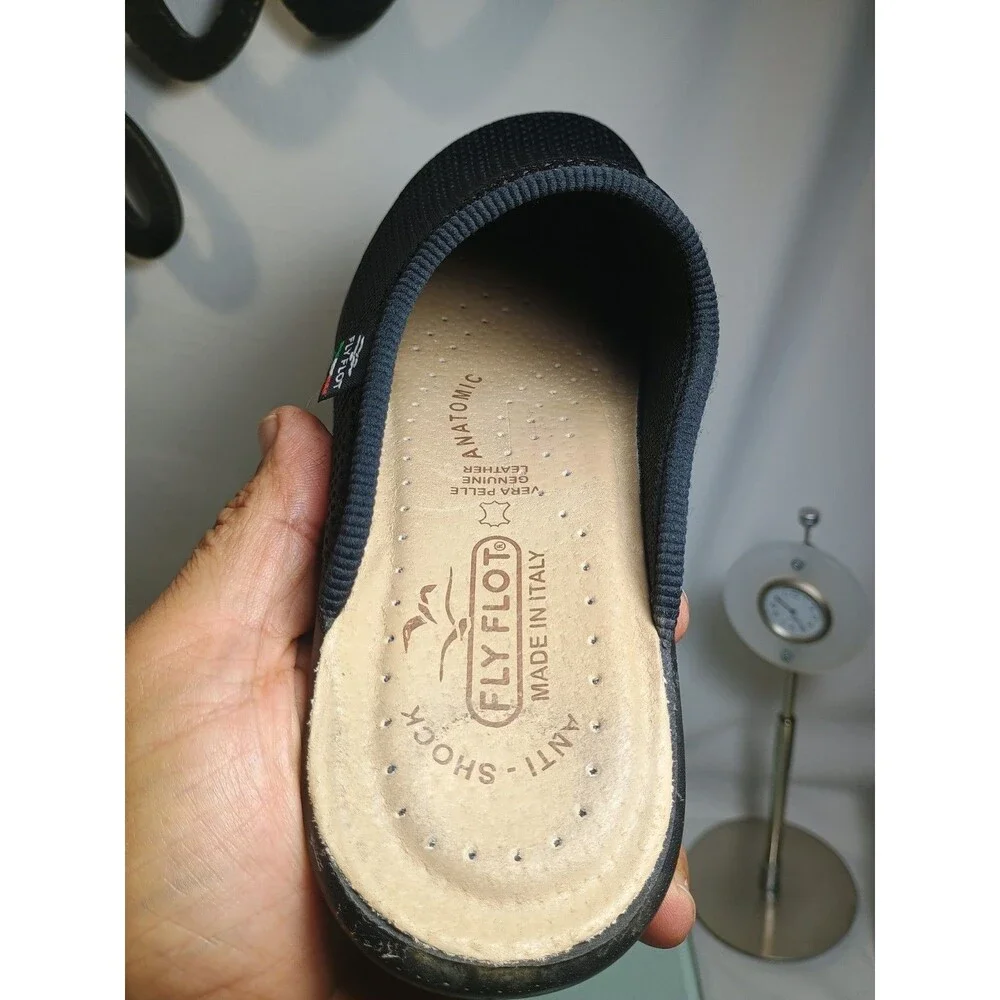 New Fly Flot Womens EU 37 Black Knit Anti Shock Backless Mules Clogs Light